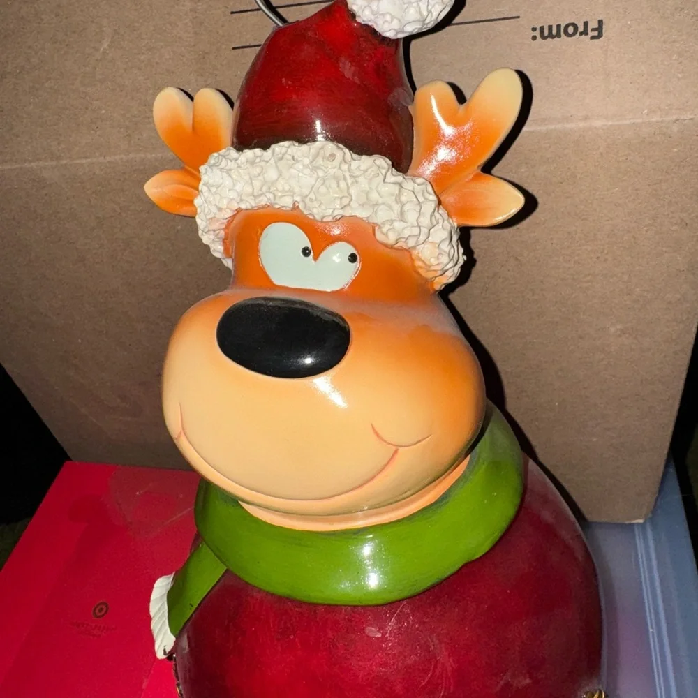 Festive Reindeer Figurine with Red and Green Accents Hanging